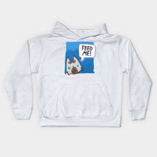 Feed Me! [Chocolate Point Cat With A Blue Background] Kids Hoodie